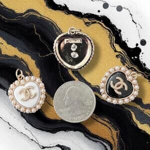 2 Piece Bundle Pearl Heart Gold Tone Charm Pendant Zipper Pull